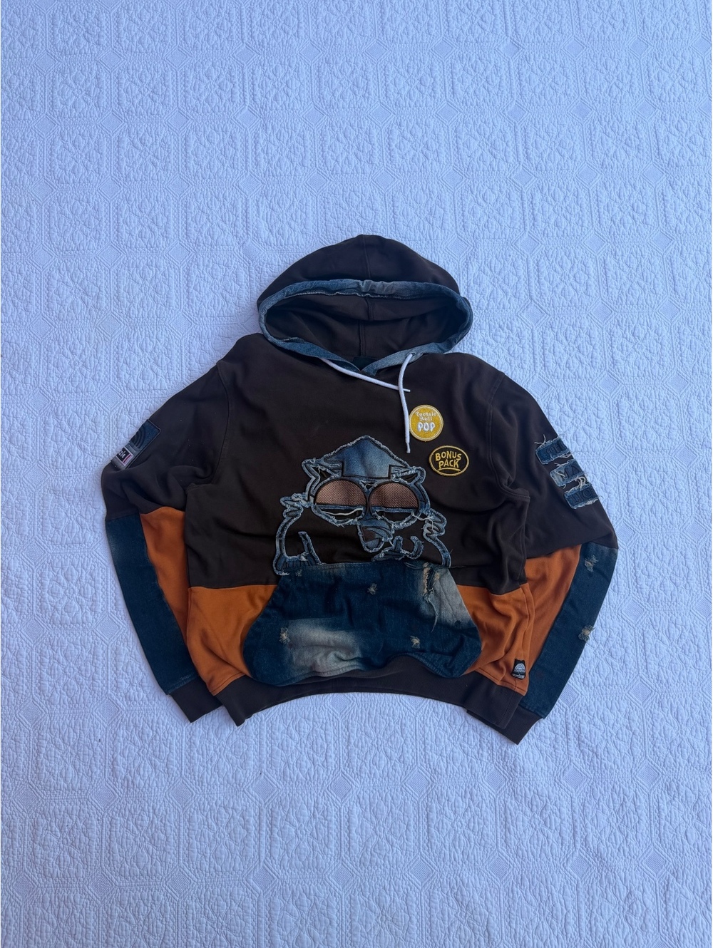 Southpole Originals Men's Large Brown and Orange Hoodie with Denim Pocket